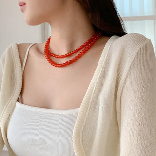Round Red and Black Bead Gemstone Necklace Collection