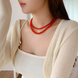 Round Red and Black Bead Gemstone Necklace Collection