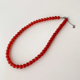 Round Red and Black Bead Gemstone Necklace Collection