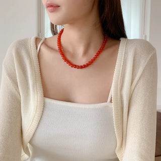 Round Red and Black Bead Gemstone Necklace Collection