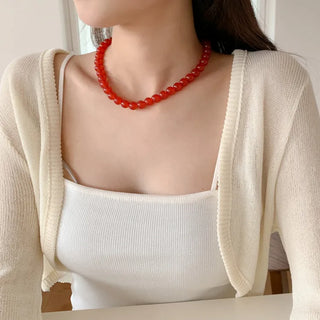 Round Red and Black Bead Gemstone Necklace Collection