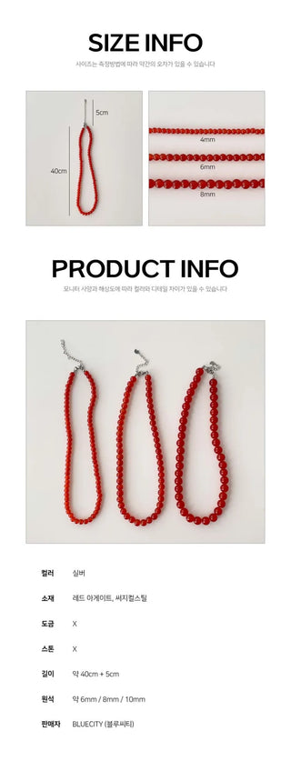 Round Red and Black Bead Gemstone Necklace Collection