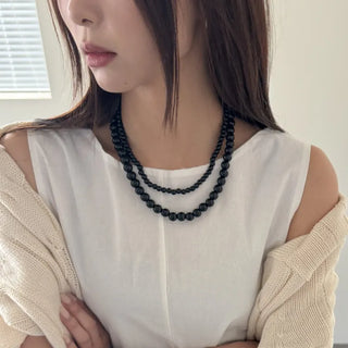 Round Red and Black Bead Gemstone Necklace Collection