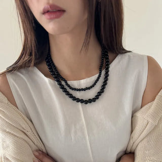 Round Red and Black Bead Gemstone Necklace Collection