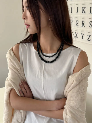 Round Red and Black Bead Gemstone Necklace Collection