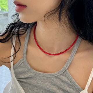 Round Red and Black Bead Gemstone Necklace Collection
