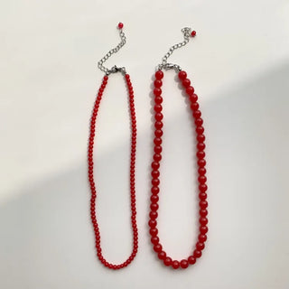 Round Red and Black Bead Gemstone Necklace Collection