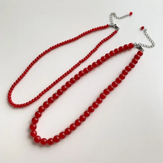 Round Red and Black Bead Gemstone Necklace Collection