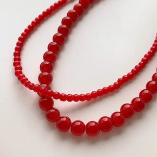 Round Red and Black Bead Gemstone Necklace Collection