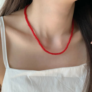 Round Red and Black Bead Gemstone Necklace Collection