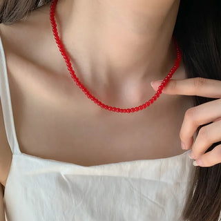 Round Red and Black Bead Gemstone Necklace Collection