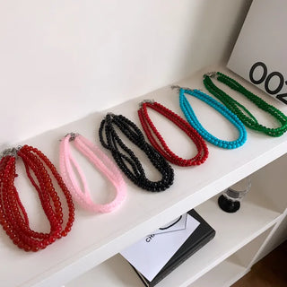 Round Red and Black Bead Gemstone Necklace Collection