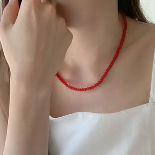 Round Red and Black Bead Gemstone Necklace Collection