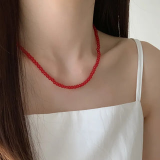 Round Red and Black Bead Gemstone Necklace Collection
