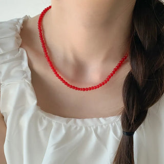 Round Red and Black Bead Gemstone Necklace Collection