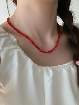 Round Red and Black Bead Gemstone Necklace Collection