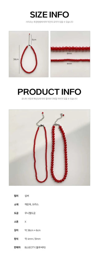 Round Red and Black Bead Gemstone Necklace Collection