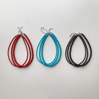 Round Red and Black Bead Gemstone Necklace Collection