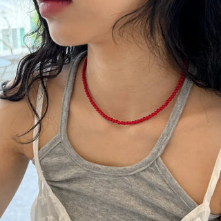 Round Red and Black Bead Gemstone Necklace Collection