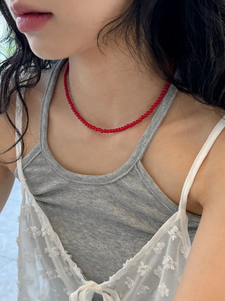 Round Red and Black Bead Gemstone Necklace Collection