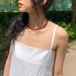 Round Red and Black Bead Gemstone Necklace Collection