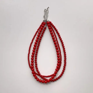 Round Red and Black Bead Gemstone Necklace Collection