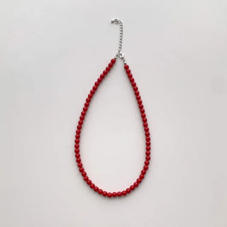 Round Red and Black Bead Gemstone Necklace Collection