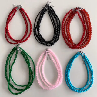 Round Red and Black Bead Gemstone Necklace Collection