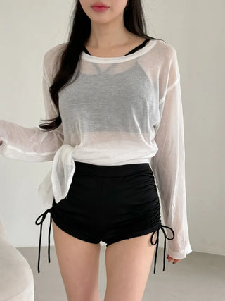 Side-Slit See-Through Anti-Slimming Knit Swimsuit Beach Cover-up