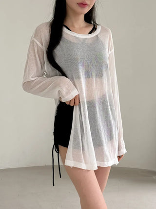 Side-Slit See-Through Anti-Slimming Knit Swimsuit Beach Cover-up