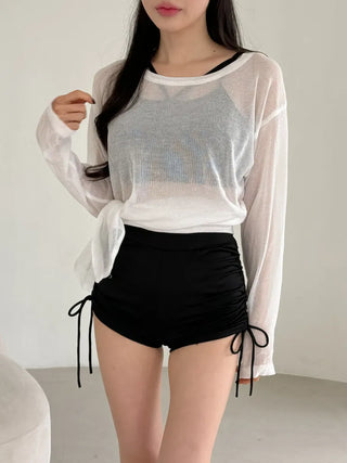 Side-Slit See-Through Anti-Slimming Knit Swimsuit Beach Cover-up