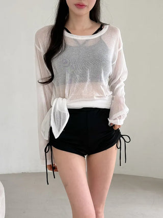 Side-Slit See-Through Anti-Slimming Knit Swimsuit Beach Cover-up