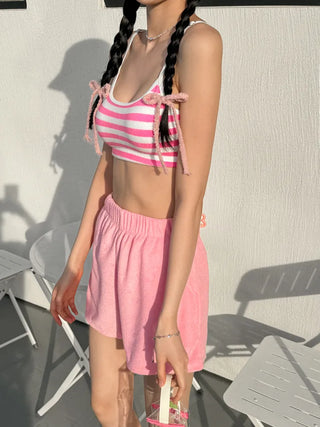 Striped Terry Bikini Shorts Swimsuit