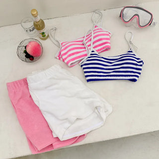 Striped Terry Bikini Shorts Swimsuit