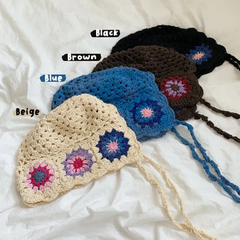 Flower Knitted Ribbon Bucket Hat