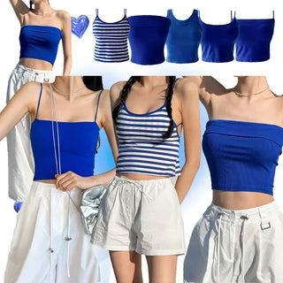 Blue Waterbomb Summer Swag Festival Sleeveless Bralette, Sleeveless Bralette, Blue Sleeveless Top Collection
