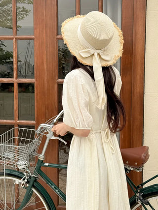 Feathery Ribbon Boater Hat Resort Rattan Summer Straw Hat
