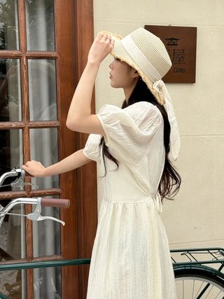 Feathery Ribbon Boater Hat Resort Rattan Summer Straw Hat