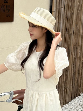Feathery Ribbon Boater Hat Resort Rattan Summer Straw Hat