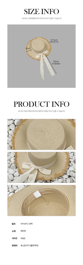 Feathery Ribbon Boater Hat Resort Rattan Summer Straw Hat