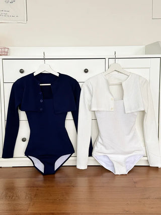 Embossed Button Cardigan Monokini Swimsuit