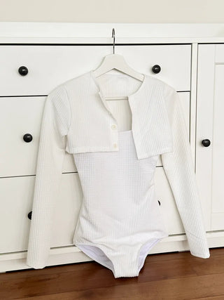 Embossed Button Cardigan Monokini Swimsuit