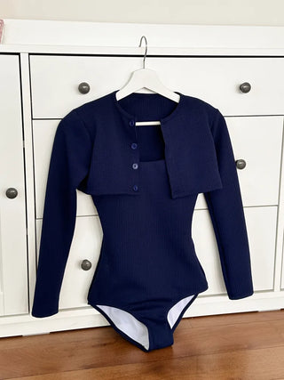 Embossed Button Cardigan Monokini Swimsuit