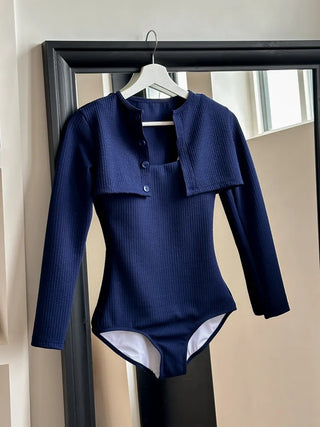 Embossed Button Cardigan Monokini Swimsuit