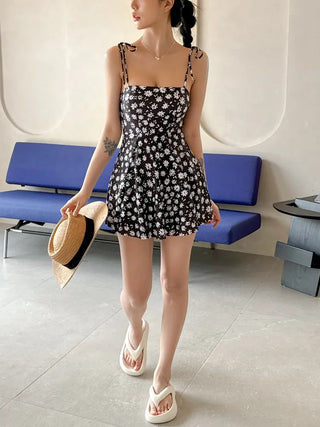Sling Flower Pattern Strap One-Piece Swimsuit