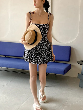 Sling Flower Pattern Strap One-Piece Swimsuit