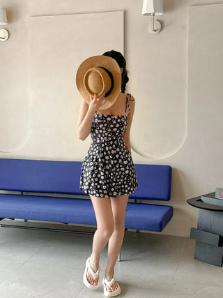 Sling Flower Pattern Strap One-Piece Swimsuit