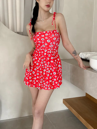 Sling Flower Pattern Strap One-Piece Swimsuit