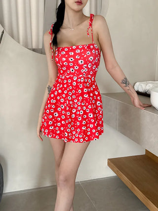 Sling Flower Pattern Strap One-Piece Swimsuit