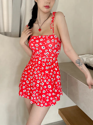 Sling Flower Pattern Strap One-Piece Swimsuit